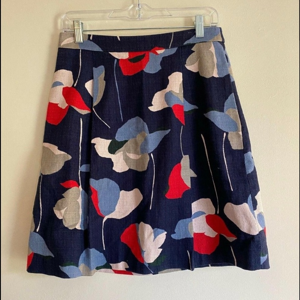 Boden Blue Red Floral Artistic Pattern Skirt